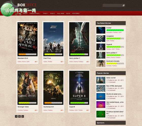 wordpress图片主题:标准电影Boxoffice主题免费下载
